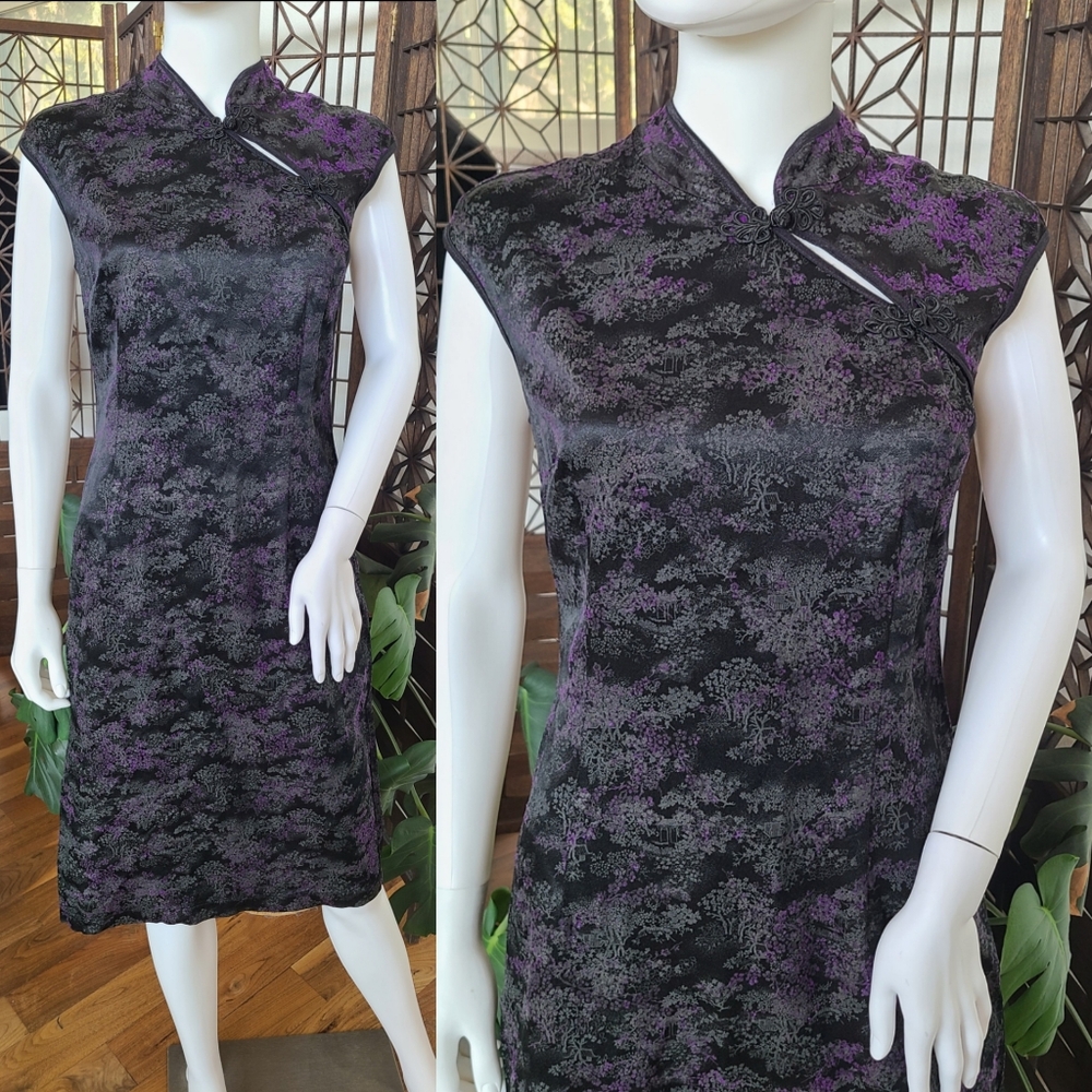1990's black and purple cheongsam dress by Morbid Threads